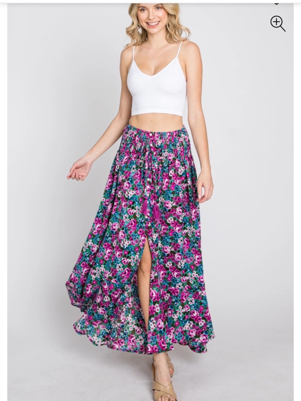 Floral Maxi Skirt with Front Slit size Medium
